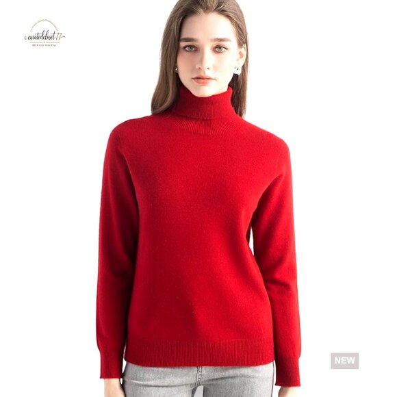 Women's 100% Cashmere Turtleneck Sweater Long Sleeve Pullover Fall Winter